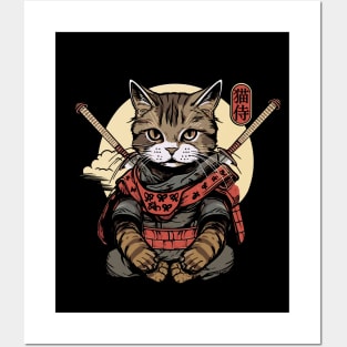 Samurai Cat Tattoo, Kawaii Ninja Cat Posters and Art